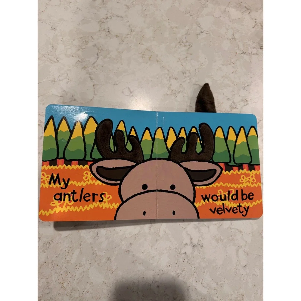 Jellycat If I Were a Moose Board Book BB444MOO Sensory Touch and Feel Plush Tail